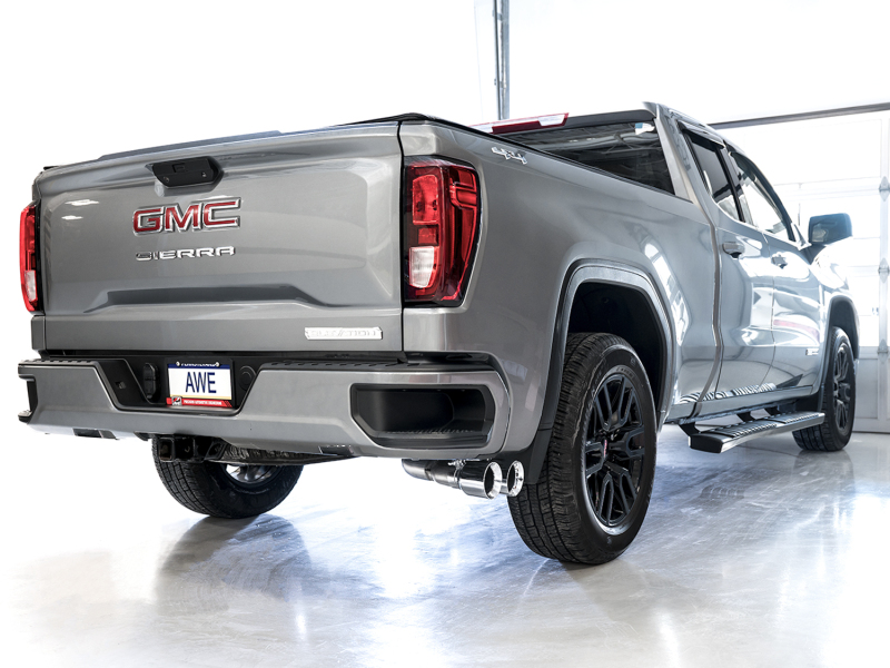 AWE Tuning 4th Gen GM 1500 5.3L 0FG Cat-Back Dual Side Exit (Flat Bumper) - Chrome Tips - Image 2