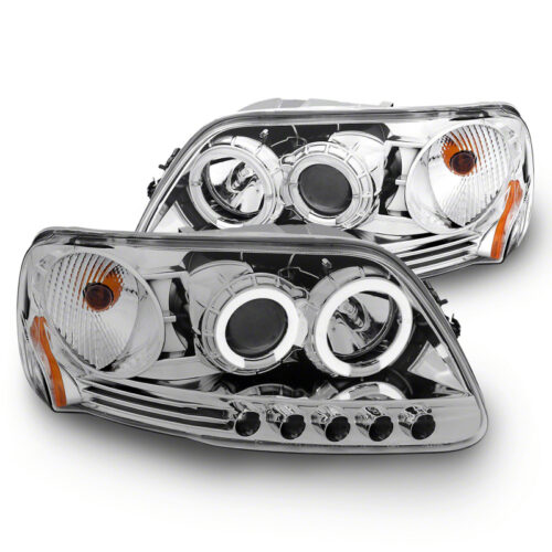 Raxiom for 1997-2003 Ford F-150 LED Halo Projector Headlights- Chrome Housing (Clear Lens)