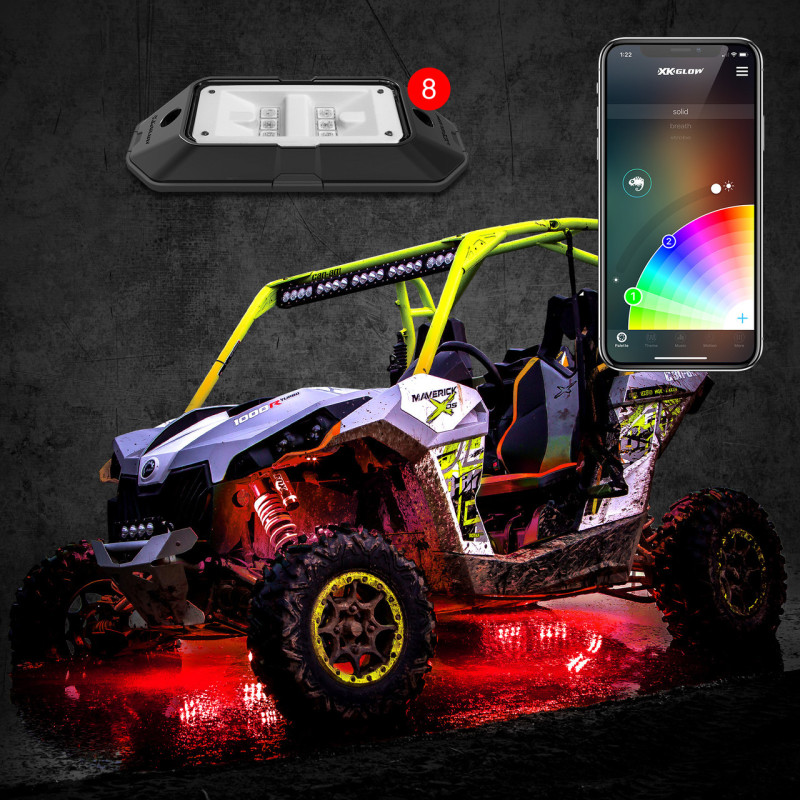 XK Glow Rock Light Advanced Kit w/ Dual-Mode Dash Mount Controller 8pc 6W LED - Image 2