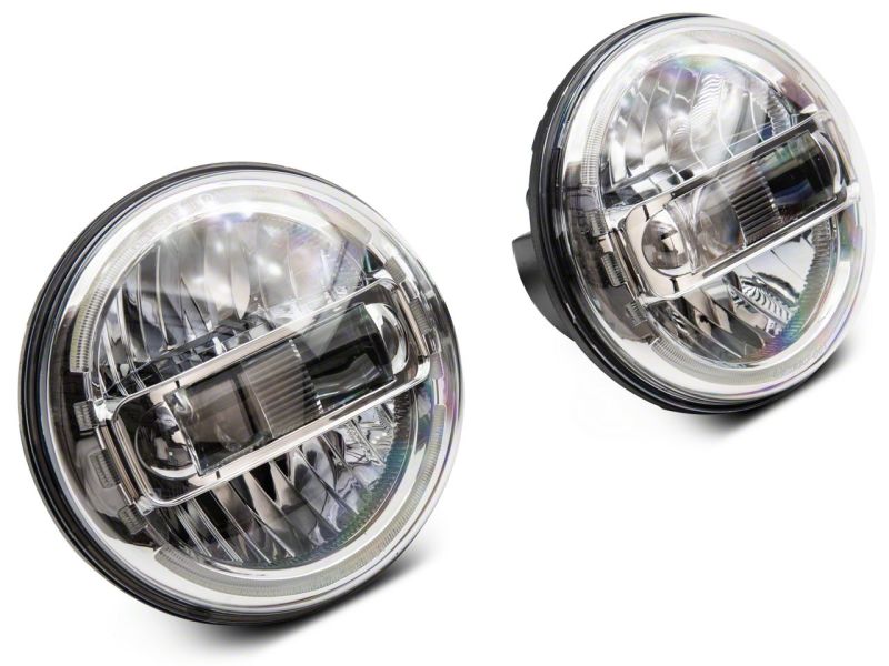 Raxiom for 1997-2018 Jeep Wrangler TJ & JK Axial 7-In LED Headlights w/ DRL- Chrome Housing (Clear Lens) - Image 2
