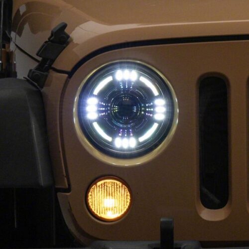 Alternative view of Raxiom for 2007-2018 Jeep Wrangler JK Axial Series Quatro LED Headlights- Black Housing- Clear Lens