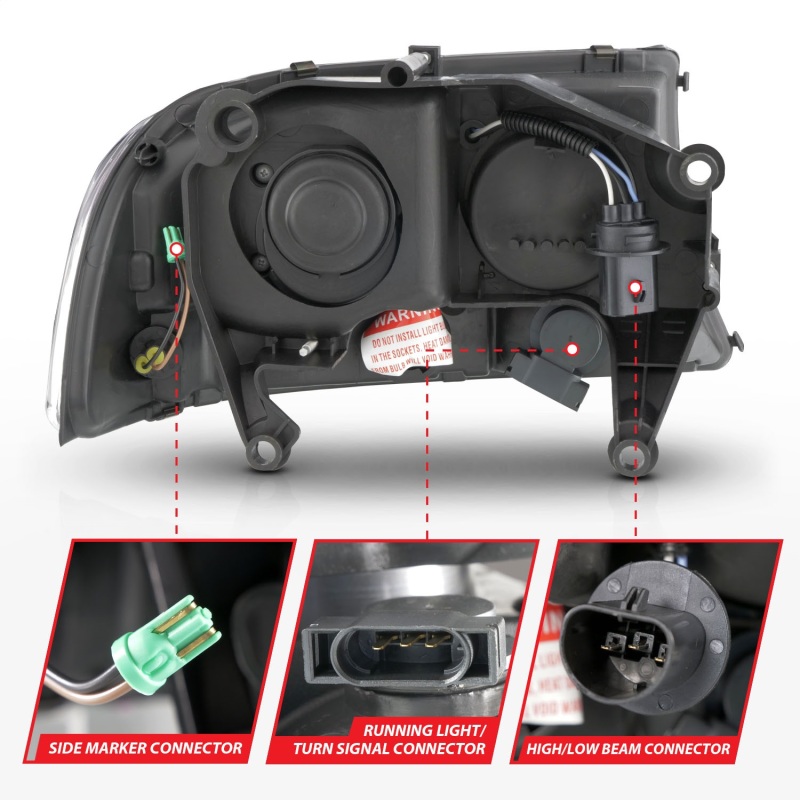 ANZO 97-04 Dodge Dakota/Durango Crystal headlight Set w/ Light Bar Black Housing - Image 5