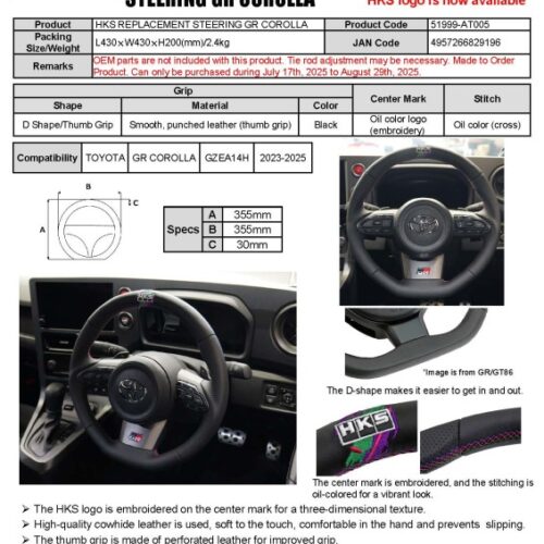 HKS GR Corolla GXPA16/GZEA14H Replacement Steering Wheel - Image 2
