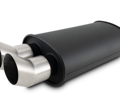 Vibrant Streetpower Flat Blk Muffler 9x5x15in Body 2.5in Inlet ID 3in Tip OD w/Dual DTM Tips