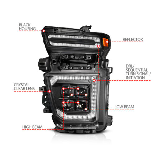ANZO Z-Series 20-23 Chevy Silverado 2500/3500 Z-Series Full LED Proj Headlights Black - Pass. Side - Image 9