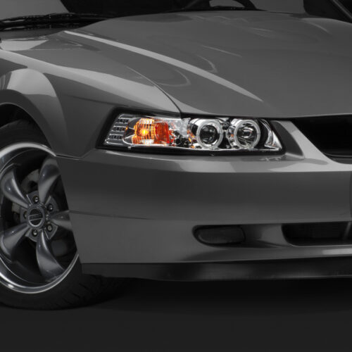 Raxiom for 1999-2004 Ford Mustang Dual LED Halo Projector Headlights- Chrome Housing (Clear Lens)