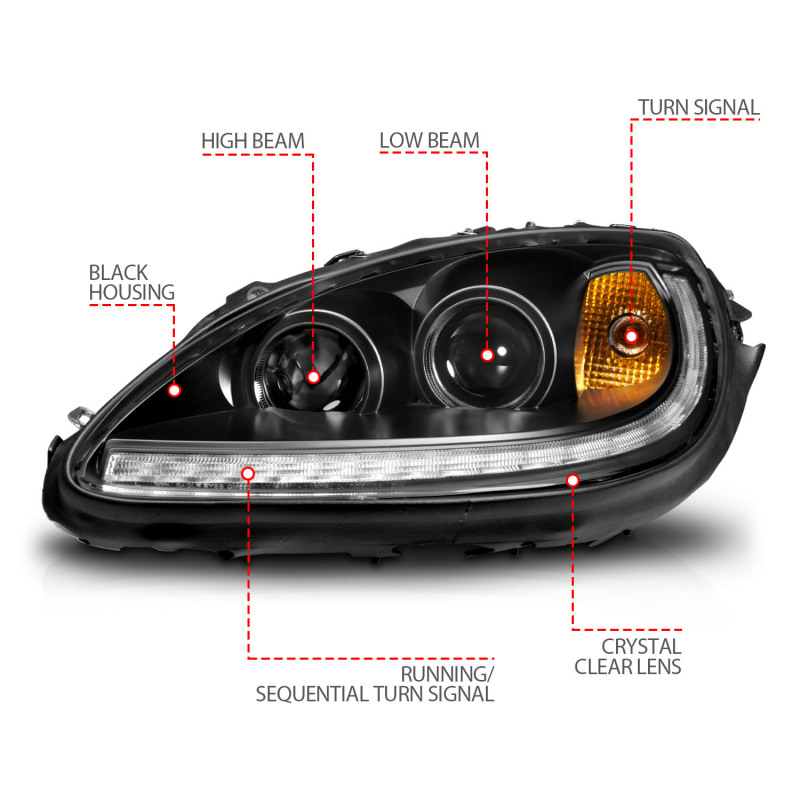 ANZO 05-13 Chevrolet Corvette Projector Headlights w/switchback & Sequential LED - Black Amber - Image 10