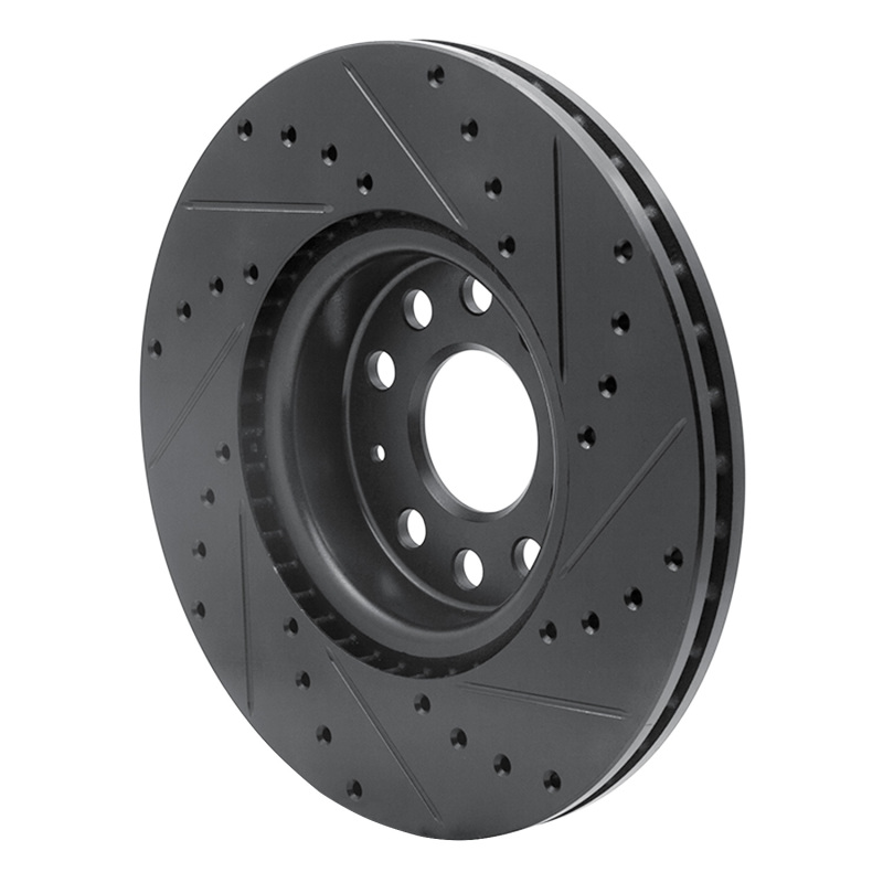 R1 Concepts for 2005-2025 Audi A3 Sportback E-Tron Front Left Drilled & Slotted Black Brake Rotor - Image 4