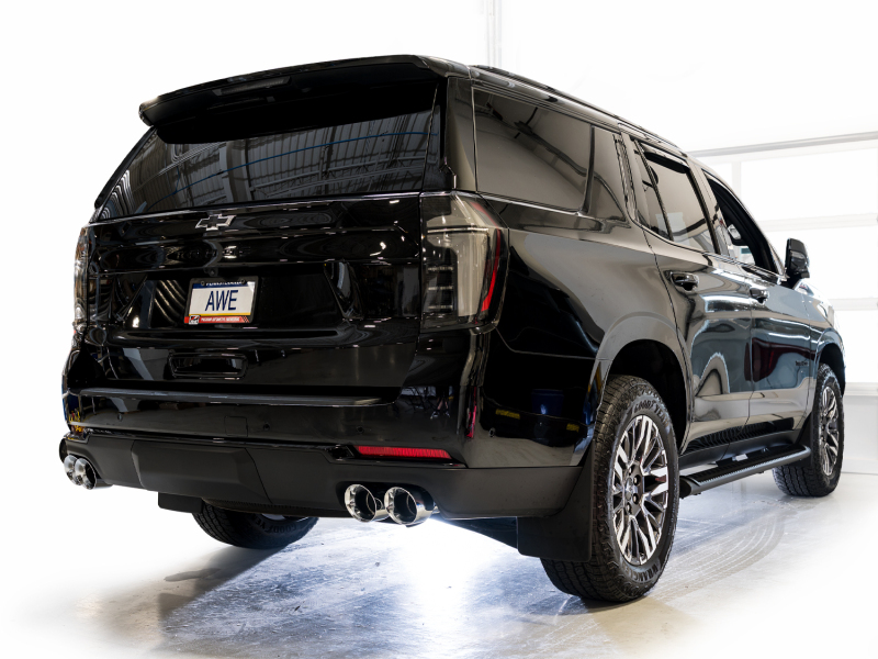 AWE Tuning 2021+ GMC Suburban/Yukon XL 5.3L 0FG Split Rear Exit Catback - Quad Chrome Silver Tips - Image 9