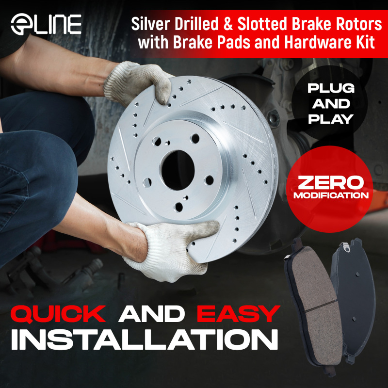 R1 13-20 BMW 330i Wagon xDrive Front & Rear Drill/Slot Silver Rotors w/Ceramic Pads - Image 4