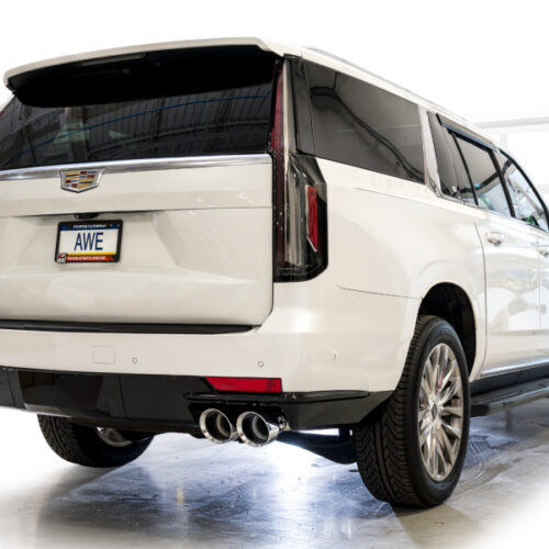 AWE Tuning Exhaust System w/ 5in Chrome Silver Tips for 2021+ Cadillac Escalade 6.2L 0FG Dual Exit - Image 9