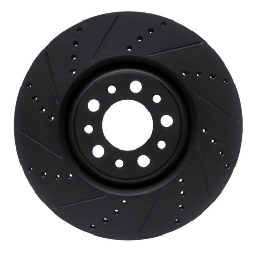 R1 2017-2025 Alfa Romeo Stelvio Front Left Drilled & Slotted Black Brake Rotor
