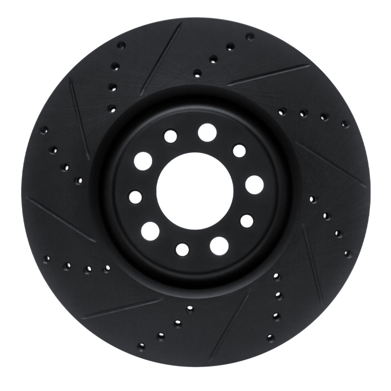 R1 2017-2025 Alfa Romeo Stelvio Front Left Drilled & Slotted Black Brake Rotor