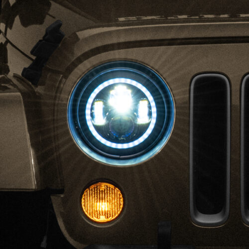 Raxiom for 1997-2018 Jeep Wrangler TJ/JK Axial 7-Inch LED Headlights w/RGB Halo- Black Housing (Clear Lens)