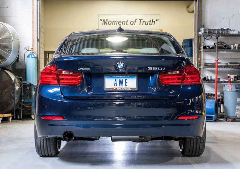 AWE Tuning Touring Edition Exhaust w/ Performance Mid Pipe - Diamond Blk Tips for 13-18 BMW 320i (F30) - Image 3
