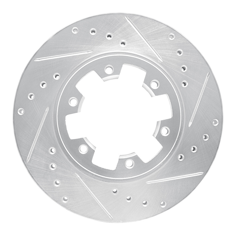 R1 Concepts for 85-02 Nissan Pickup Hardbody Front Right Drilled & Slotted Silver Brake Rotor