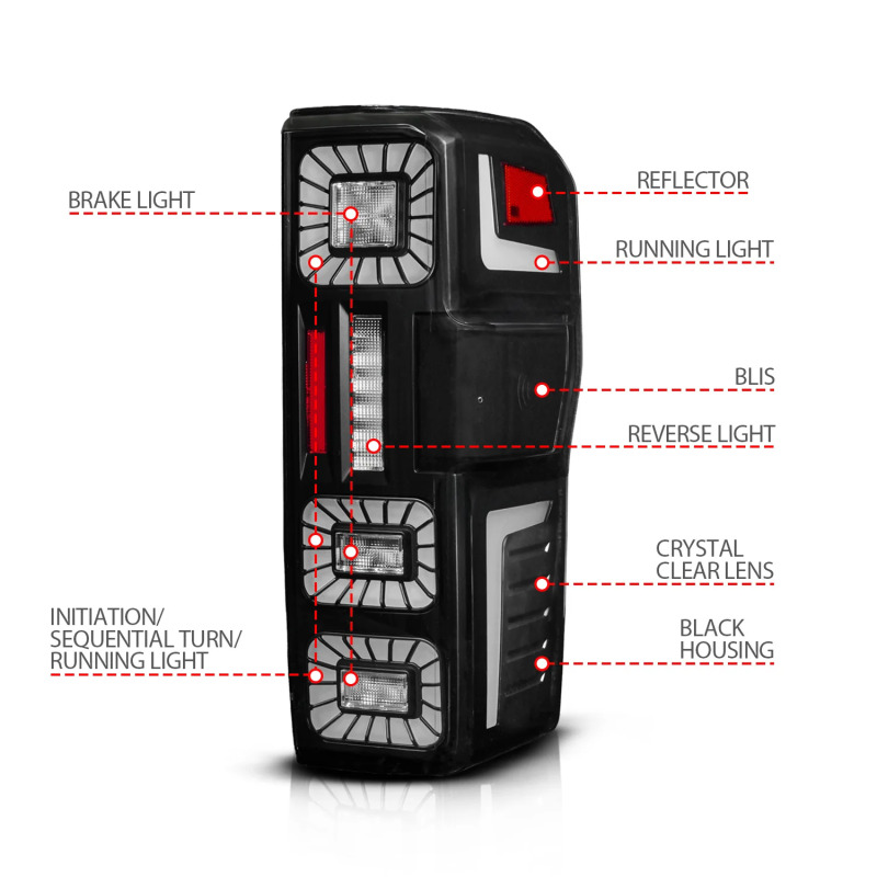 ANZO 23-26 Ford Super Duty LED Tail Light Seq Signal- Black Full- Pair - Image 5