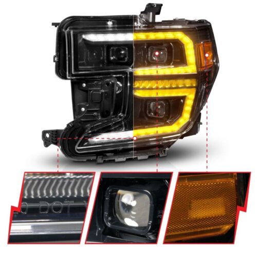 ANZO 19-21 GMC Sierra 1500 LED Projector Headlight w/Switchback+Sequential - Black - Image 3