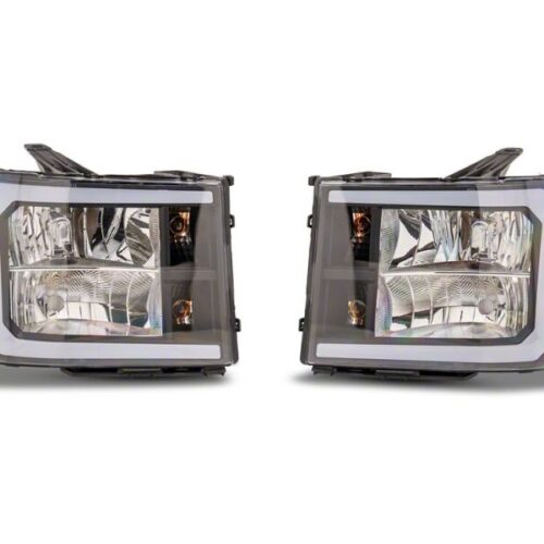 Raxiom for 2007-2013 Chevrolet Sierra 1500 Axial Series Headlights/Seq LED Bar- Black- Clear Lens