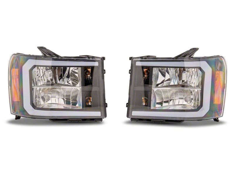 Raxiom for 2007-2013 Chevrolet Sierra 1500 Axial Series Headlights/Seq LED Bar- Black- Clear Lens