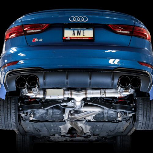 Alternative view of AWE Tuning SwitchPath Exhaust w/Diamond Black Tips 102mm for Audi 8V S3