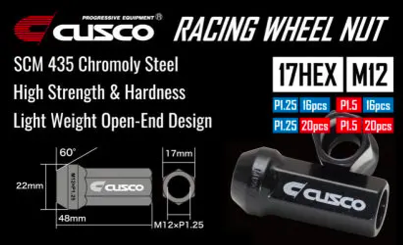 Cusco Wheel Lug Nut Set - M12 x P1.25mm - Black (20pcs) - Image 2