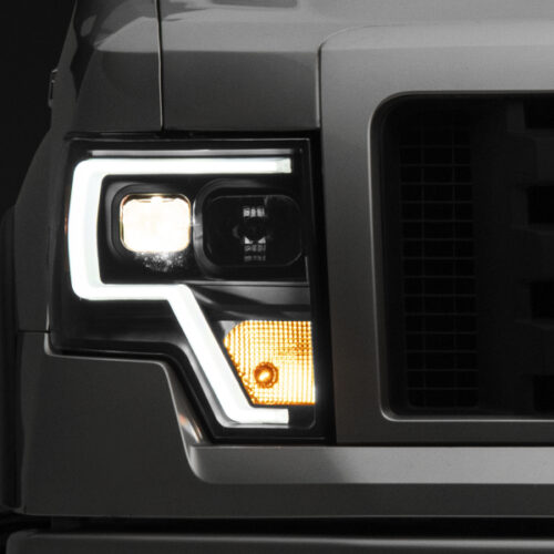 Raxiom for 2009-2014 F-150 Projector Headlights w/ LED Accent- Black Housing (Clear Lens)