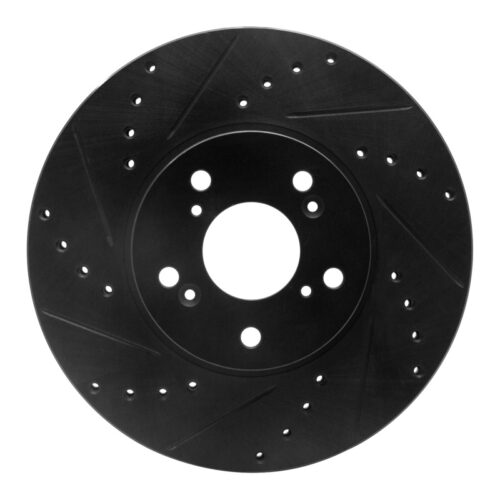R1 Concepts for 04-14 Acura TSX Front Left Drilled & Slotted Black Brake Rotor