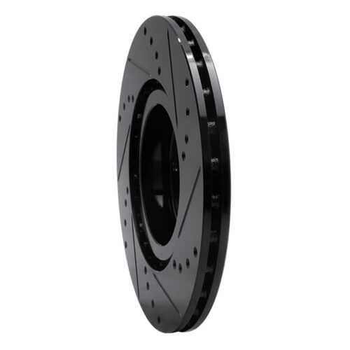 R1 Concepts for 2012-2019 Fiat 500E Front Left Drilled & Slotted Black Brake Rotor - Image 4