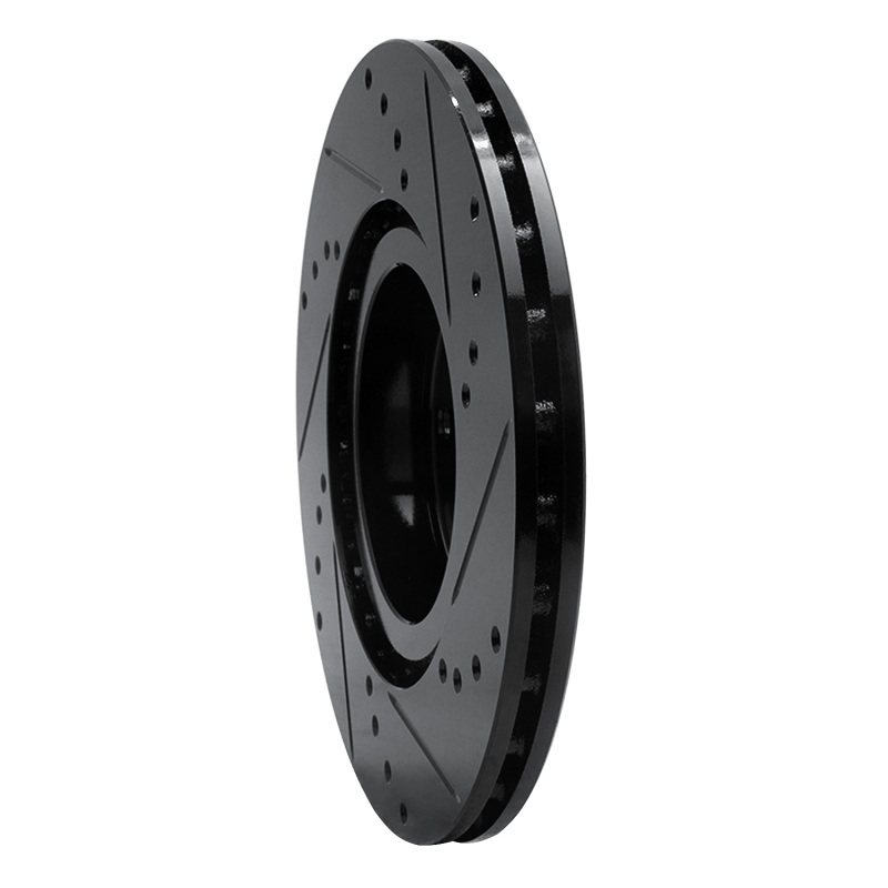R1 Concepts for 2012-2019 Fiat 500E Front Left Drilled & Slotted Black Brake Rotor - Image 4