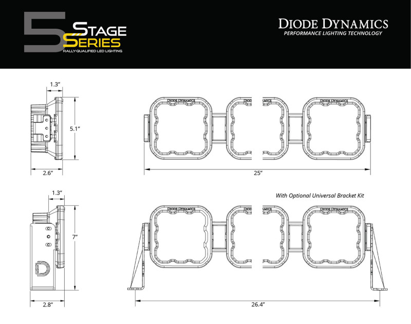 Diode Dynamics SS5 Pro Universal CrossLink 4-Pod Lightbar - White Driving - Image 3