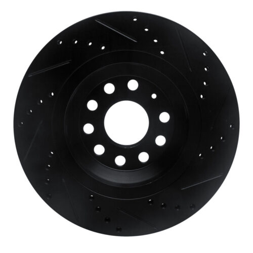 R1 Concepts for 15-25 Volkswagen GTI Rear Left Drilled & Slotted Black Brake Rotor - Image 5