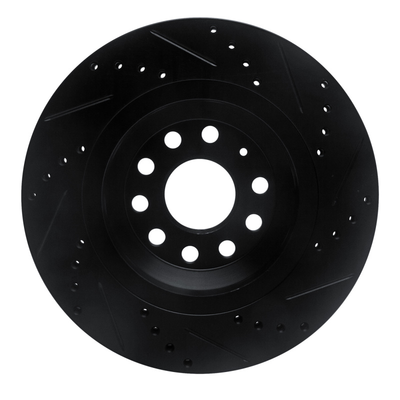 R1 Concepts for 15-25 Volkswagen GTI Rear Left Drilled & Slotted Black Brake Rotor - Image 5