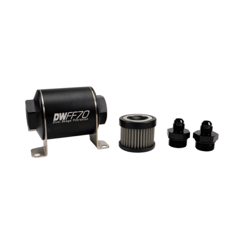 DeatschWerks Stainless Steel 6AN 100 Micron Universal Inline Fuel Filter Housing Kit (70mm)