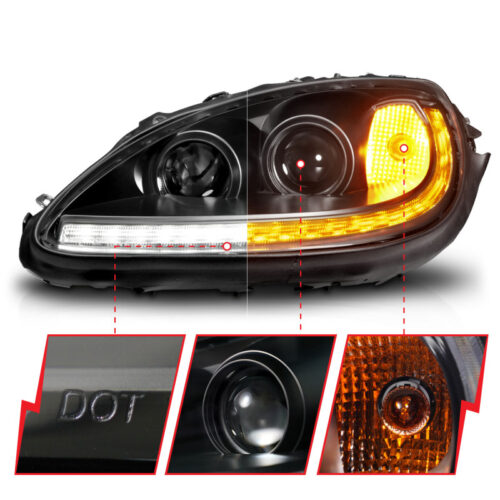 ANZO 05-13 Chevrolet Corvette Projector Headlights w/switchback & Sequential LED - Black Amber - Image 9