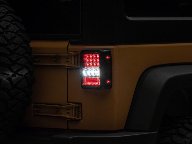 Raxiom for 2007-2018 Jeep Wrangler JK Axial Series Lux LED Tail Lights- Black Housing (Clear Lens) - Image 6