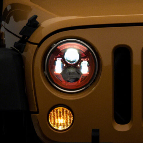 Raxiom for 2007-2018 Jeep Wrangler JK 7-In LED Headlights- Red Housing- Clear Lens