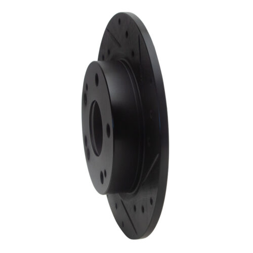 Alternative view of R1 Concepts for 2016-2025 Honda Civic Hatchback Rear Right Drilled & Slotted Black Brake Rotor