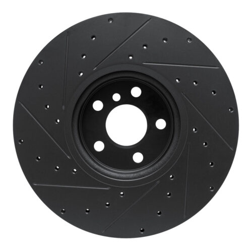 R1 Concepts for 16-25 BMW 330e Left Front Drilled & Slotted Black Brake Rotor - Image 5