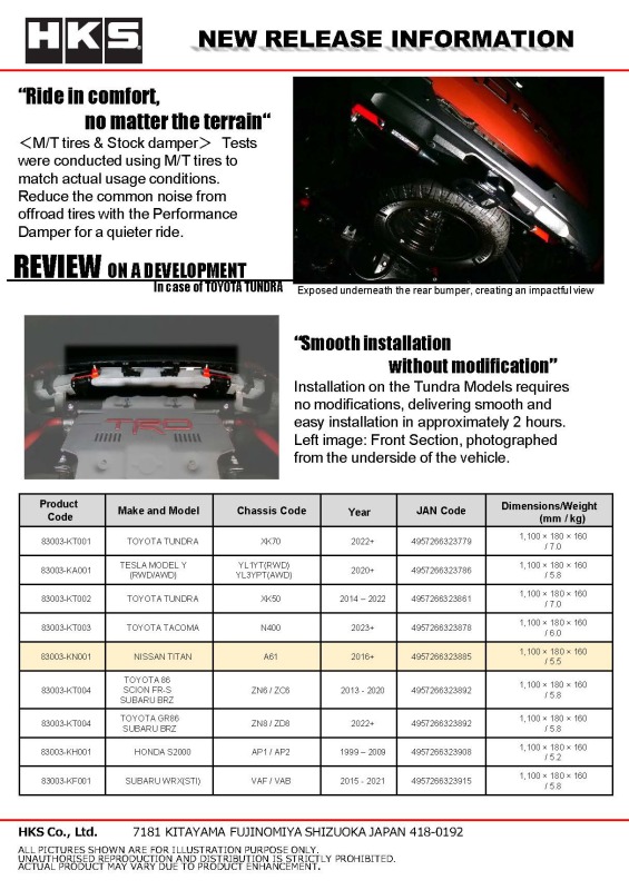 HKS Performance Damper for 2016+ Titan - Image 3