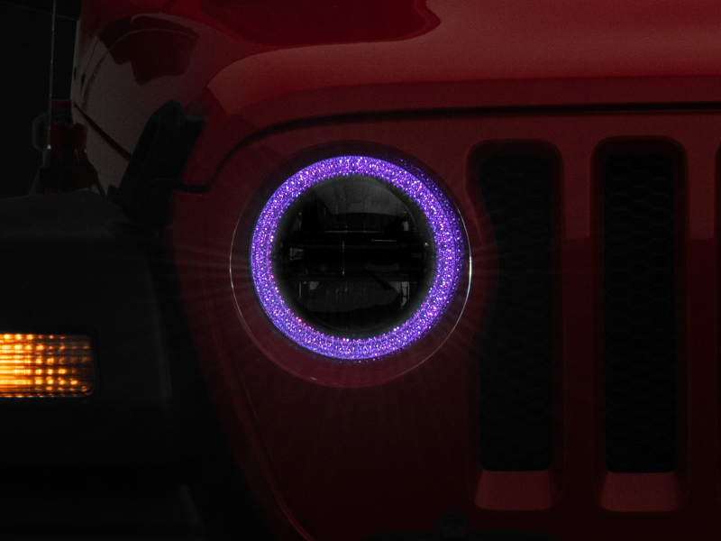 Raxiom for 2018-2022 Jeep Wrangler JL/JT Axial 9-Inch LED Headlights w/RGB Halo- Black Housing (Clear Lens) - Image 3