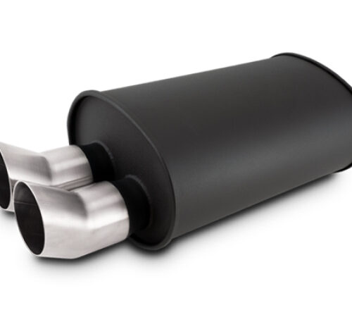 Vibrant Streetpower Flat Blk Muffler 9.5x6.75x15in Body 2.5in Inlet ID 3in Tip OD w/Dual DTM Tips