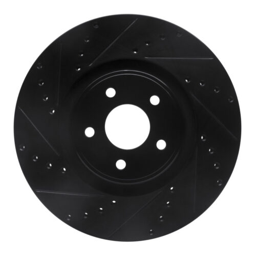 R1 Concepts for 14-18 Ford Focus ST Front Left Drilled & Slotted Black Brake Rotor