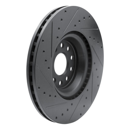 R1 Concepts for 2022+ Volkswagen GTI Mk 8 Front Right Drilled & Slotted Black Brake Rotor - Image 4
