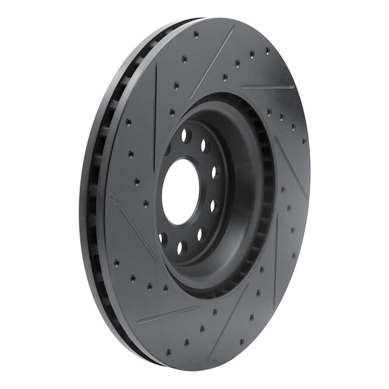 R1 Concepts for 2022+ Volkswagen GTI Mk 8 Front Right Drilled & Slotted Black Brake Rotor - Image 4