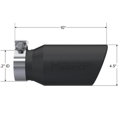 MBRP T5196BLK Universal Tip 4.5in OD / 3.2in Inlet / 10in Length / Angled Cut Rolled End - Black - Image 2