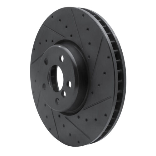 R1 Concepts for 16-25 BMW 230I xDrive Right Front Drilled & Slotted Black Brake Rotor - Image 2