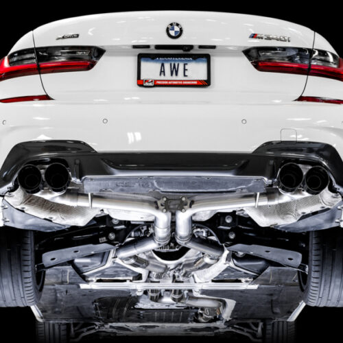 Alternative view of AWE Tuning Track Edition Exhaust - Quad Diamond Black Tips for 2019+ BMW M340i (G20)