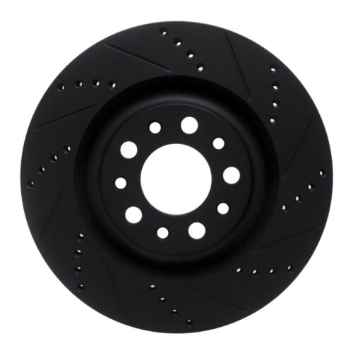 R1 Concepts for 2017-2025 Alfa Romeo Stelvio Rear Right Drilled & Slotted Black Brake Rotor
