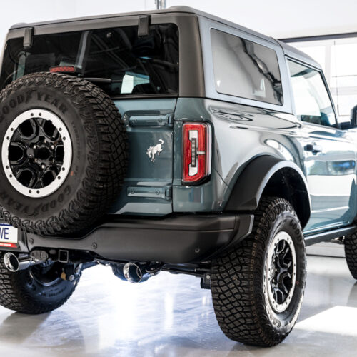 Alternative view of AWE Tuning Exhaust w/Diamond Black Tips & Bash Guard for 2021+ Ford Bronco 0FG Dual Rear Exit